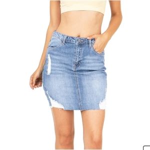 Wax Jeans Mid-Rise Distressed Denim Mini Skirt